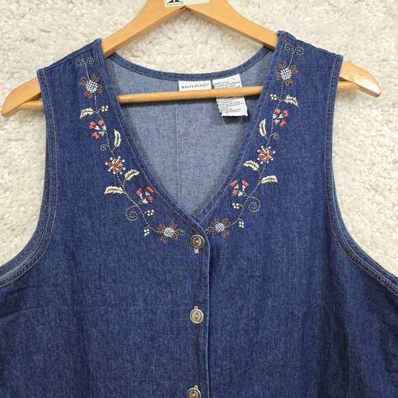 Vtg White Stag Dress Large Blue Denim Embroidered Pocket Western Modest Timeless - Picture 3 of 10
